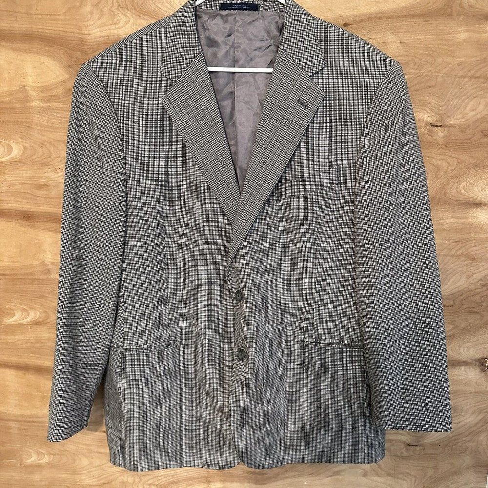 Joseph Abboud Blazer Mens 46R Gray Wool 2 Button Check Suit Jacket